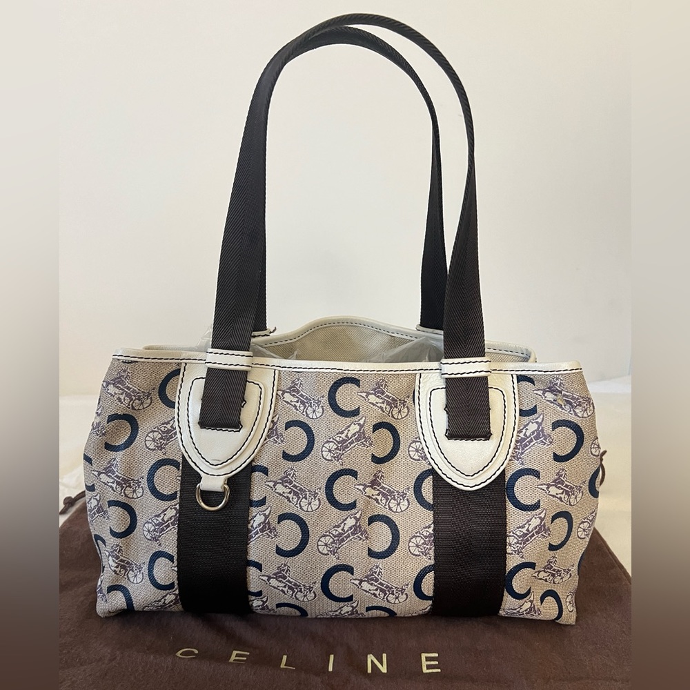 CELINE C Vintage Macadam Horse Carriage Tote with Dustbag